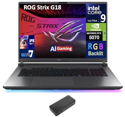 ASUS ROG Strix AI Gaming Laptop 18 240Hz IPS WQXGA Display (Intel Ultra 9-275HX, GeForce RTX 5070 8GB, 32GB DDR5, 8TB PCIe SSD, RGB KB, Thunderbolt 4, WiFi 7, Webcam, Win 11 Pro) w/USB-C Dock