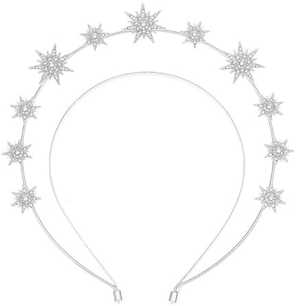 Halo Krone Silber, Doppellagig Stirnband Stern, Halo Stirnband Metall, Heiligenschein Krone, Tiara Sterne Göttin Kopfschmuck, Haarband Stern für Damen, Headpiece Silber Halo für Hochzeit Cosplay Party