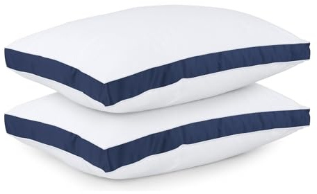 L22G Oreillers de lit à Soufflets Lot de 2 Premium 50x70 cm, Respirant et Moelleux, pour Toutes Positions de Sommeil Dormir sur Le Dos, Le Ventre ou Le côté -Bleu Marine