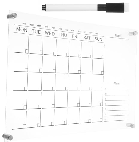 JEWEDECO Calendario Acrílico Borrable para Pared Tablero de Planificación Semanal Transparente Organizador Minimalista Reutilizable para Oficina Hogar y Tienda Incluye Color Aleatorio