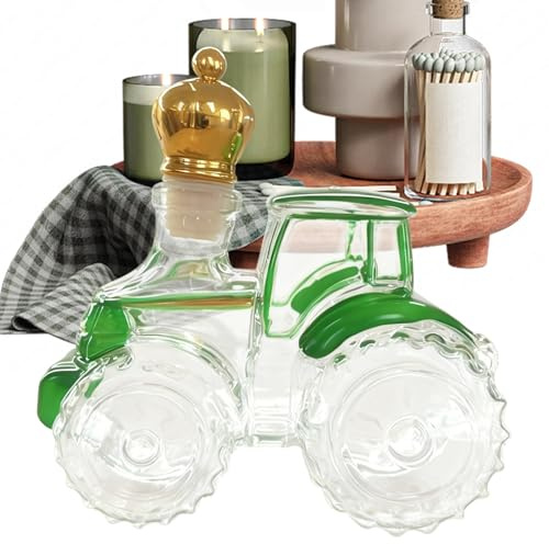 Tractor Themed Liquor Decanter - Glass Spirit Container, Empty Whiskey Rum Brandy Bottle, Farm Vehicle | For Home Office