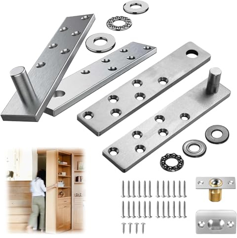 WOOLUCK Bisagra de Puerta Oculta, Puerta Pivotante Bisagras, para madera y secreto, estantería oculta(Plata)