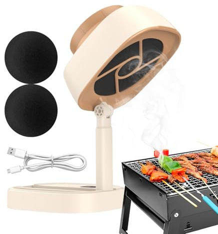 Ventilatore da cucina – Cappa aspirante portatile USB 2400 mAh | Ventilatore da tavolo pieghevole con 5 livelli di aspirazione | Filtro rimovibile Angolo regolabile | Per cucinare barbecue all'aperto