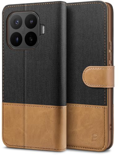 BEZ Fodral för Xiaomi 17T Pro Telefonfodral, Kompatibelt med Xiaomi 17T Pro, Flip Plånboks [Kanvas Fuskläder] med Kreditkortshållare, Sparkstativ, Magnetisk Remstängning, Svart