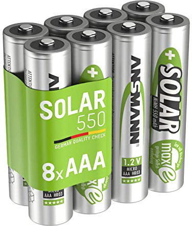 ANSMANN Akku AAA Micro 550mAh 1,2V NiMH für Solarlampen 8 Stück - Wiederaufladbare Batterien mit geringer Selbstentladung maxE - Solar Akkus ideal für Solarleuchten im Garten, Rechargeable Battery