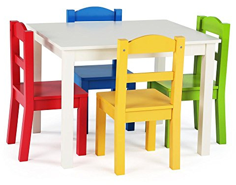 Humble Crew Kids Wooden Table and 4 Chairs Set, White/Primary - Kids Table and Chair Set for Toddlers and Children for Arts, Crafts, and Snack Time - Sturdy, Durable Toddler Activity Table