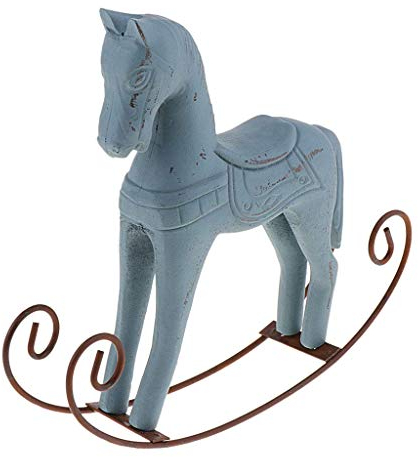 Tubayia Holz Schaukelpferd Figur Wohnkultur Tischdeko Dekoration Geschenk für Weihnachten Geburtstag (Blau)