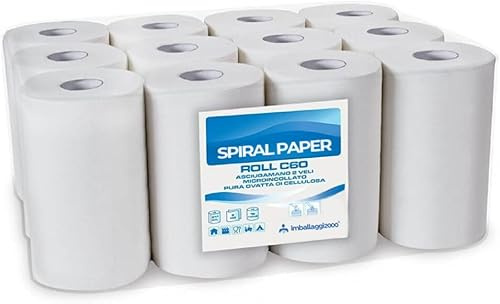 IMBALLAGGI 2000 - Rotoli Asciugamani Carta 2 Veli in Pura Cellulosa, 1 pack, Confezione da 12-220 Strappi Ogni Rotolo, Altezza 21.5 cm - Certificazione Ecolabel