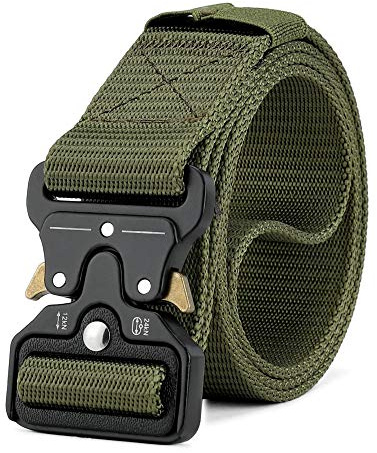 MOZETO Taktischer Gürtel, Unisex Militär Gürtel mit Schnellspanner Metallschnalle, Nylon Gürtel für Outdoor, Arbeit, Militär, Freizeit, Jagen - Gift Packaging,Armee Grün,L-140cm