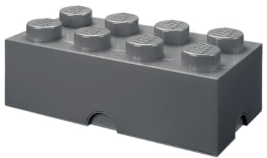 LEGO Storage Brick 8 Knobs DARK STONE GREY - Stackable Plastic Storage Box with Lid for Kids and Adults Desk Organizer and Toy Box - 12.1L Capacity