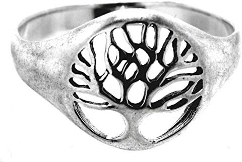 Kiss of Leather Ring Lebensbaum Yggdrasil aus 925 Sterling Silber, Gr. 48-66 (50 (15.9))