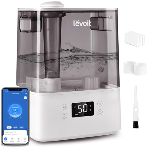 LEVOIT Humidifiers for Bedroom Large Room Home, (6L) Cool Mist Top Fill Essential Oil Diffuser for Baby & Plants, Smart App & Voice Control, Rapid Humidification & Auto Mode - Quiet Sleep Mode, Gray