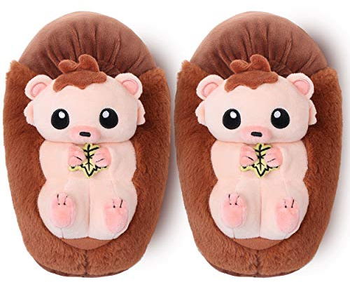 corimori Pantofole in peluche, taglia 25-44, di alta qualità, Poki il riccio Marrone, 25/33.5 EU