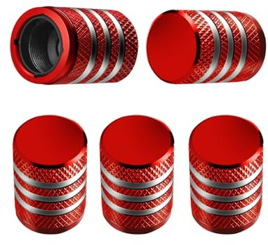 Tire Valve Stem Cap Cover - (5 Pack) Tire Air Caps Metal with Plastic Liner Corrosion Resistant Leak-Proof for Car Truck Motorcycle SUV and Bike Red