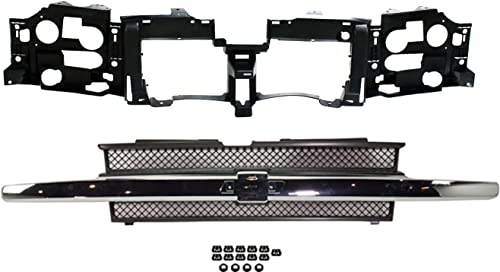 Garage-Pro Front Grille Assembly For Chevy Trailblazer 2002-2009, 2-Piece Kit with Header Panel, Painted Black, Models without Headlamp Washer, Chrome Molding