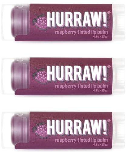 Hurraw! Raspberry Tinted Lip Balm, 3 Pack: (Sheer Berry Tint) Organic, Certified Vegan, Cruelty and Gluten Free. Non-GMO, 100% Natural Ingredients. Bee, Shea, Soy and Palm Free. Made in USA