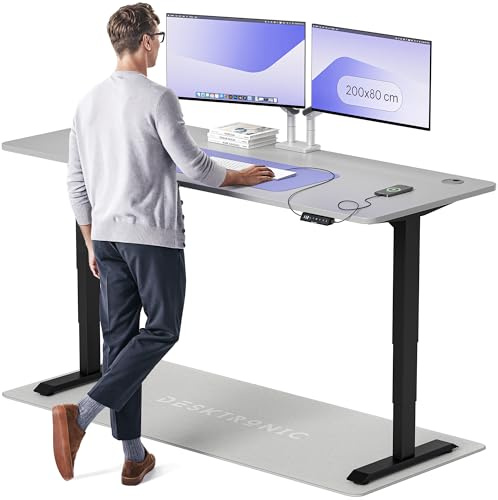 Desktronic HomePro Höhenverstellbarer Schreibtisch 200 × 80 cm – Elektrischer Schreibtisch Mit Zwei Elektrischen Motoren, Touchscreen-Steuerung und Integrierten USB-A- und USB-C-Ladeanschlüssen