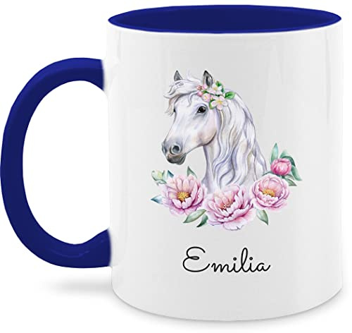 Tasse Tassen 325ml - Pferde - Pferdekopf Motiv mit Name personalisiert I Pferdemotiv I Pferd Name - 325 ml - Dunkelblau - personalisierte mädchen reitersachen pferden pferdemädchen glühweintassen