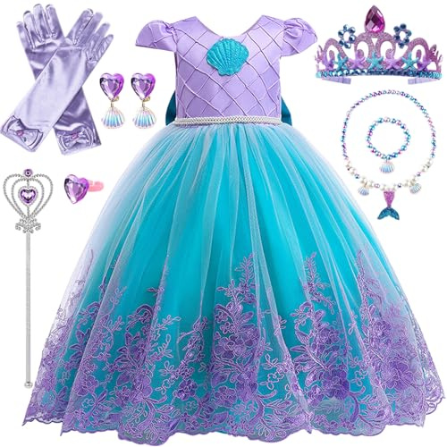 YYDSXK Disfraz Princesa Niña, Sirena Princesa Vestidos Bebe con Accesorios | Sirena Disfraz Cosplay Vestirse, Princesa Marina para Cumpleaños Fiesta Halloween Navidad Carnaval 3-10 Años