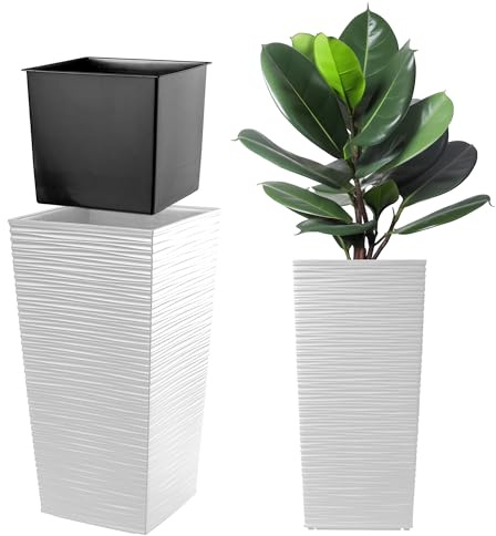 KADAX Blomkruka av plast, planteringskruka för blommor, inomhus, utomhus, trädgård, balkong, terrass, hus, väderbeständig rotting, imitation (68 cm höjd vit) 68 cm Höhe