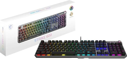 MSI Strike 600 Silent FR Teclado Gaming Silencioso - Interruptores táctiles Kailh Midnight Pro Silent, Teclas ergonómicas, Base Antideslizante, RGB Mystic Light por Tecla, USB 2.0 - Tamaño Completo