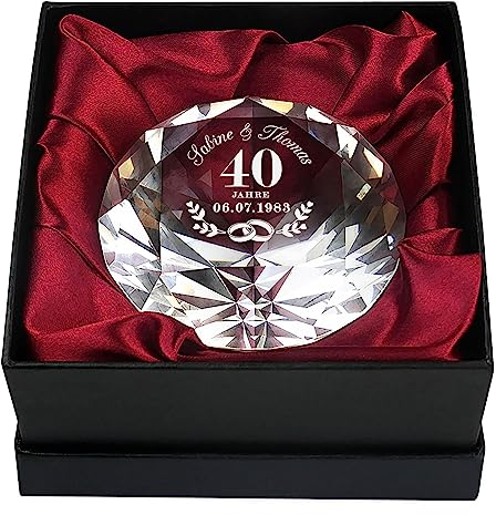 Glas Kristall zur Rubinhochzeit, Diamant mit Gravur, Personalisiertes Hochzeitstag Geschenk, Deko Edelstein, Kristall Deko Geschenk zum 40. Hochzeitstag, Deko Diamanten, Geschenke für Paare