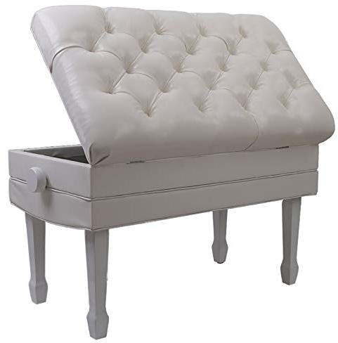 RWRAPS Klavierhocker, Klavierbank mit Massivholzbeinen, höhenverstellbar, Tastaturbank, Aufbewahrungsfunktion, Pu-Leder, Massivholzrahmen, 55–65 cm (weiß)