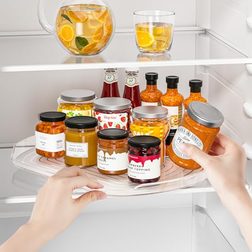 Cocolemon Plato Giratorio Rectangular Lazy Susan para Nevera con Ventosa Antideslizante, Organizador de Cocina Transparente 40x30cm