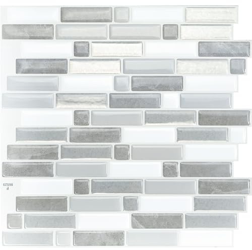 SMART TILES Peel and Stick Backsplash - 5 Sheets of 9.36 x 9.73 - 3D Adhesive Peel and Stick Tile Backsplash for Kitchen, Bathroom, Wall Tile
