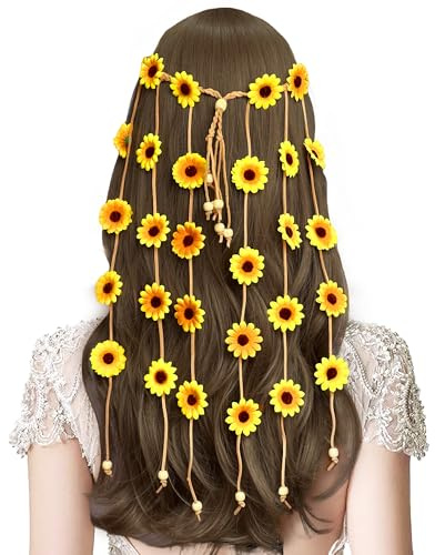 Echehi Sonnenblumen Haarschmuck, Sonnenblumen Haarreif, Floral Hippie Accessoires, Blumenkranz Haare Für Fasching, Karneval, Hochzeit