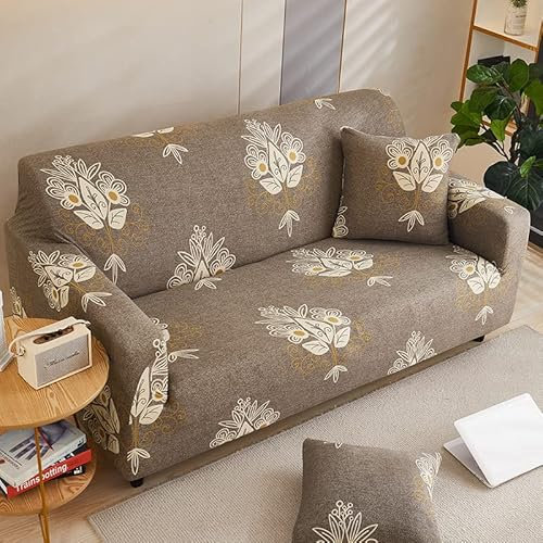 Sofaschoner Braun Weiß Sofaüberwurf Weich Spandex Sofaschoner rutschfest Couch Überwurf Waschbare Sofa Überzug Sofabezug mit Elastischen Riemen Sofabezug L Form Universelle 3 Sitzer