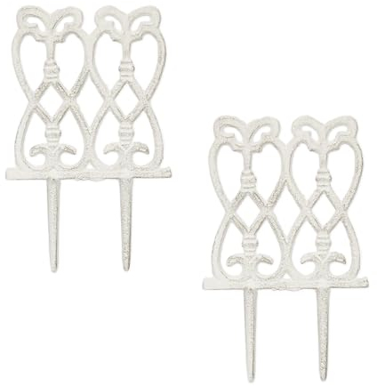 Relaxdays 12 x Beeteinfassung, Gusseisen, HxB: je 25 x 14,5 cm, Zierzaun Garten, zum Stecken, Beetzaun antik, Beetumrandung, weiß