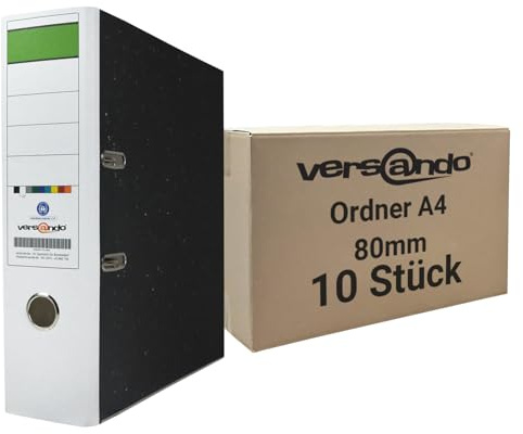 versando 10x breiter Premium Ordner DIN A4 Rücken 8cm Aktenordner | Ringordner - Blauer Engel zertifiziert - weiß