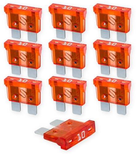 10A KFZ Sicherungen 12V 24V 32V | 10 Stück Set | Stecksicherungen für Stromdieb & Sicherungshalter | 19mm Flachsicherungen - Auto, Boot, Motorrad, Wohnmobil & Roller | Ersatzsicherungen
