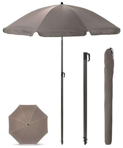 Menz Sonnenschirm Balkon + Sonnenschirmhülle - UV50+ Strandschirm 180 cm, Balkonschirm mit Knickfunktion, Gartenschirm, Sonnenschirm Strand - Fb. Anthrazit