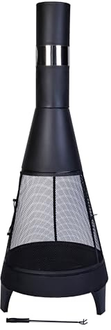 DRULINE Gartenkamin aus Stahl, Anthrazit, Terrassenofen mit Funkenschutz & Schürhaken, 12 KG Moderne Feuerstelle für Outdoor, Garten & Terrasse, Tragbarer Gartenkamin B/H/T ca. 42 x 160 x 42 cm