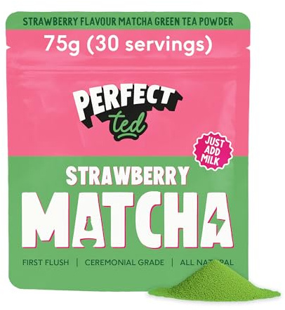 PerfectTed Berry Matcha Powder, Ceremonial Grade Japanese, Perfect for Lattes, Smoothies & Baking | with L-Theanine | Natural Flavour | Antioxidants | Vegan (75g, Strawberry)