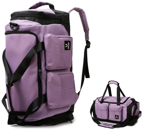 Balakaka Reisetasche Herren Damen 35L mit Verstellbarer Schultergurt, 2 in 1 Wasserdicht Weekender Bag mit Schuhfach Nassfach, Handgepäck Tasche für Reisen Camping Fitness Hellviolett