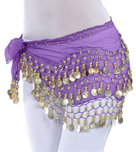 LVUNZJCA Damen Bauchtanz Hüfttuch Frauen Bauchtanz Hüfttuch Zubehör 3-reihiger Gürtelrock mit goldenem Bauch für Tanz, Yoga(Lila)
