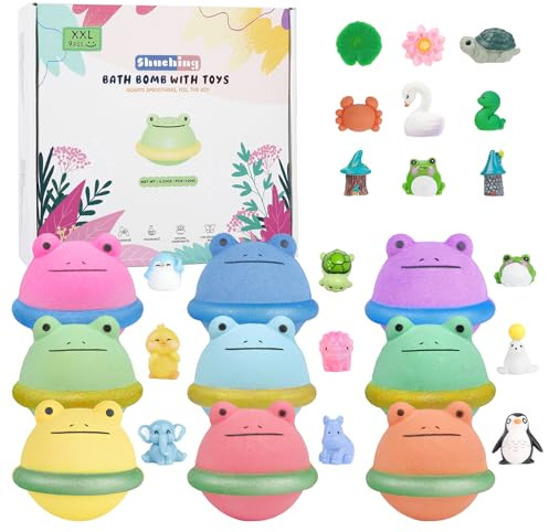 SHUCHING 9 XXL Boule de Bain Enfant avec Surprise, Coffret Bombe de Bain Grenouille Enfants Bio avec Surprise pour Garcons Filles Pâques Anniversaire