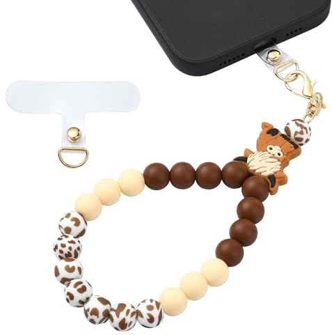 BEEFLYING Silicone Beaded Phone Charm Wrist Strap for Case | Wristlet Strap for Phone Case Camera Keychains Card Wallets, with PVC Mobile Patch