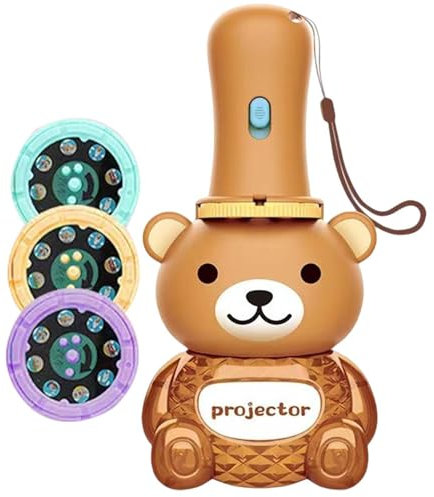 gifyym Kids Flashlights - Bear Shape Projector Light with 24 Images | Educational Learning Story Slide Projection | Rotate The Film to Screens | Bedtime Night Light Toy for Children