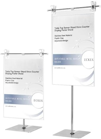 ECKEK 2 Pcs T-Sign Adjustable Metal Banner Holder, Table Top Banner Stand | Store Counter Display Poster Stand, Advertising Display Sign Holder
