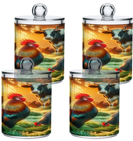 GAIREG Soporte Qtips de gallina y vaca lechera, frascos de boticario para cepillo de dientes de baño, paquete de 4