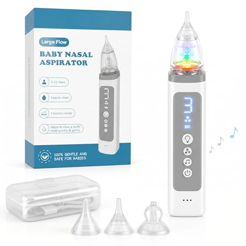 Aspiratore nasale elettrico per bambini – Aspiratore nasale bambino forte 65 kPa per muco bloccato, 58 dB Silenzioso per bambini che dormono, silicone alimentare