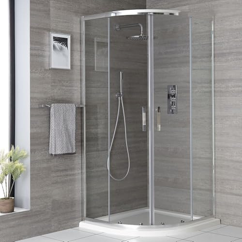 MILANO Chrome Reversible Quadrant Shower Enclosure White Tray 700 x 700mm