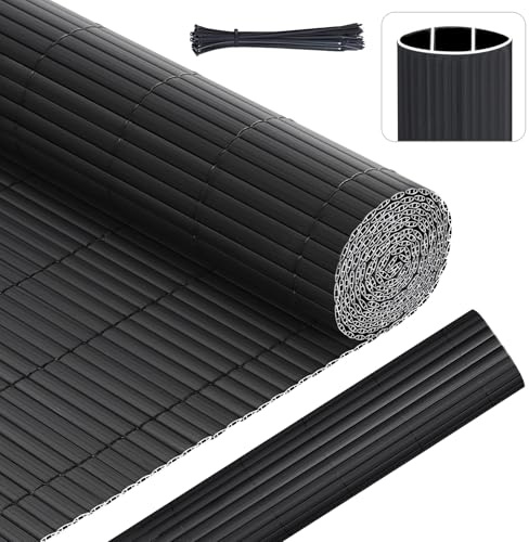 Sunula PVC Sichtschutzmatte Balkon Sichtschutz 80x500cm Doppelte Verstärkung Sichtschutzzaun Ohne Bohren mit Kabelbindern, Wasserdicht Windschutz Balkonabdeckung für Garten Terrasse, Anthrazit