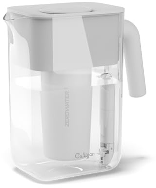 Culligan with ZeroWater Technology 12-Cup Water Filter Pitcher – Includes 5-Stage Advanced Water Filter, IAPMO Certified to Reduce Lead, Total PFAS (Forever Chemicals), Mercury, Fluoride, and Chlorine
