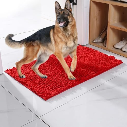 Felpudo for Puerta de Perro for Patas sucias, Absorbente, atrapa la Suciedad, Antideslizante, de Secado rápido, Lavable, for Perros con Barro, Alfombra de Entrada for Interior y Exterior(Red,60x90cm)