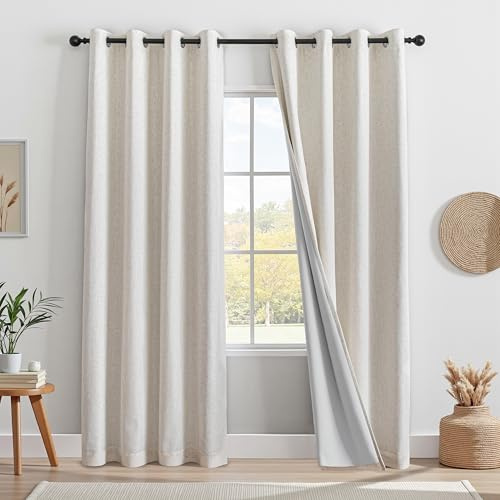 MYSKY HOME Vorhang 100% Blickdicht Gardinen mit Ösen Verdunklungsvorhänge Leinen-Mischung Thermovorhang Kälteschutz Hitzeschutz vorhänge für Wohnzimmer Schlafzimmer 2er Set H 225 x B 140 cm, Leinen